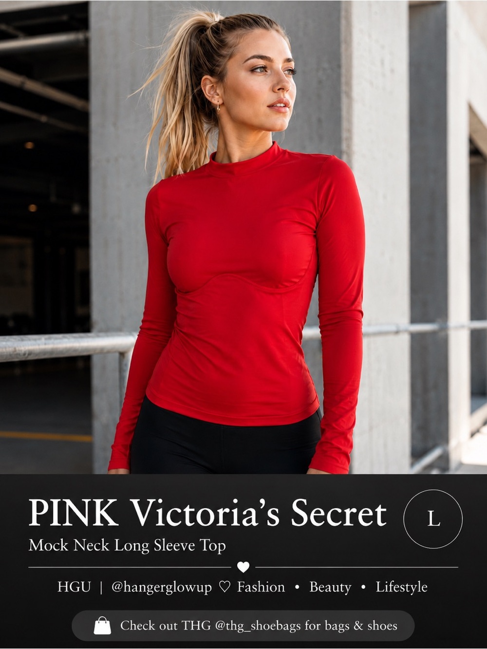 PINK Victoria’s Secret Red Mock Neck Long Sleeve Active Top L NWT
